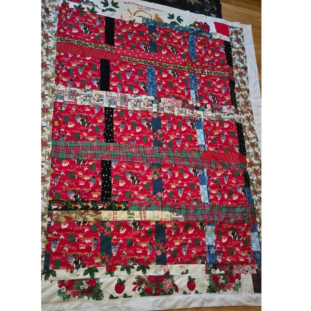 Handmade Christmas Patchwork Quilt Farmer Santa John Deere Plaid Rustic Red